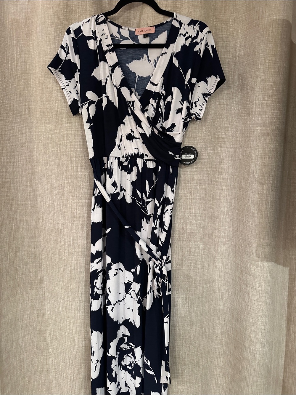Navy & White Floral Faux Wrap Maxi Dress